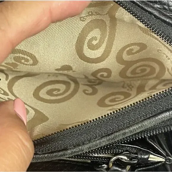 Brighton Black Leather Crossbody Bag Tri Fold Wallet on a String Removable Strap - Picture 9 of 14